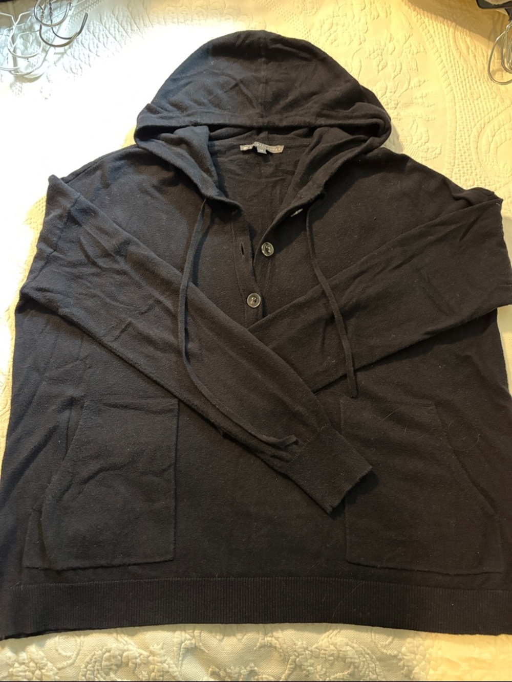 Women's Hooded Button-Neck Knit Pullover Sweater - Black